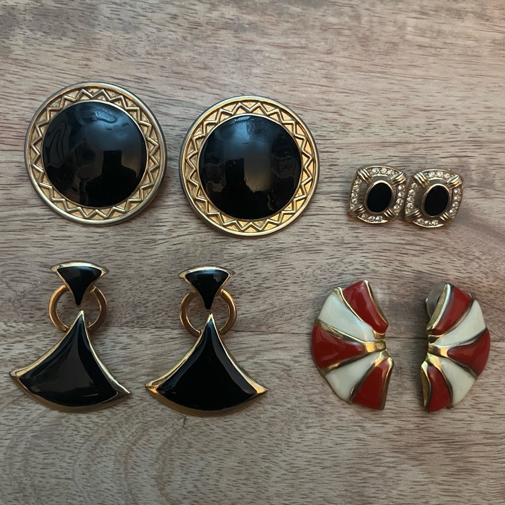 Vintage Gold Tone Enamel Earring 4 Piece Lot